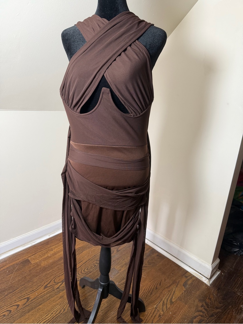 PrettyLittleThing Brown Wrap Mini Dress